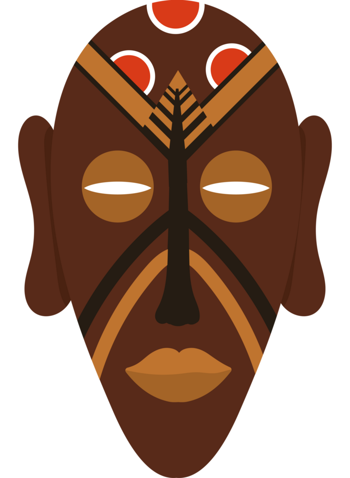 nigerian mask with brown and red details icon isolated png