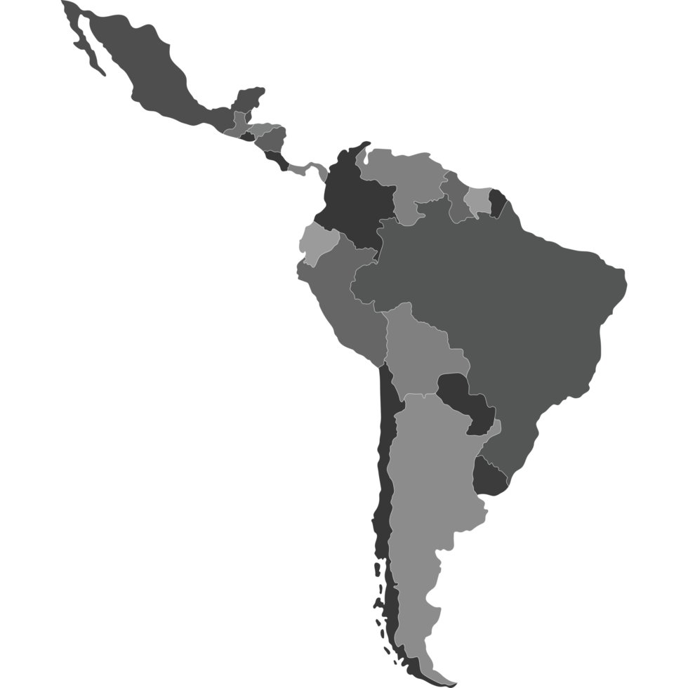 Map of south america with the countries highlighted icon isolated png