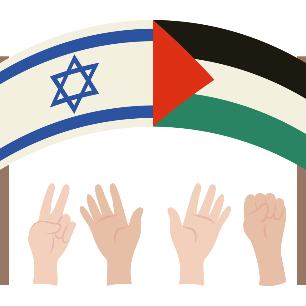 israel and palestine flags with raise hands design png