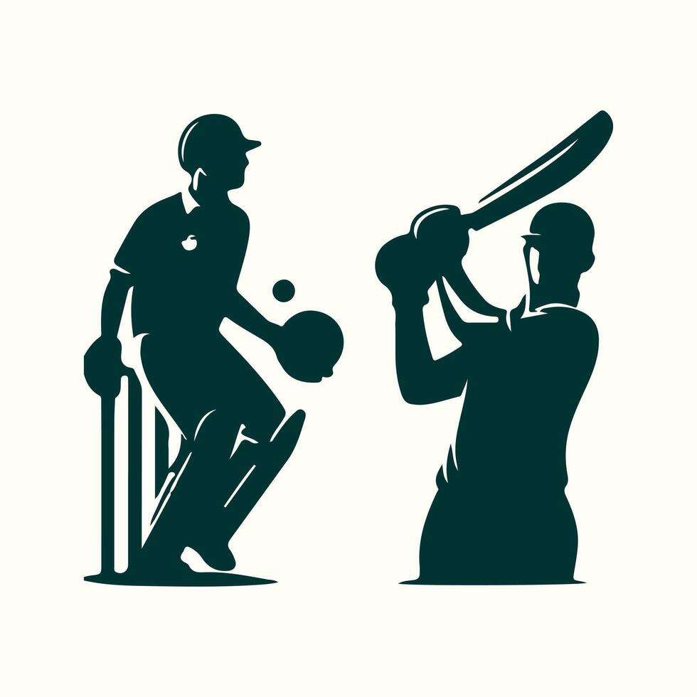 Createtive Collection of Cricket Players Silhouette design on a white background vector