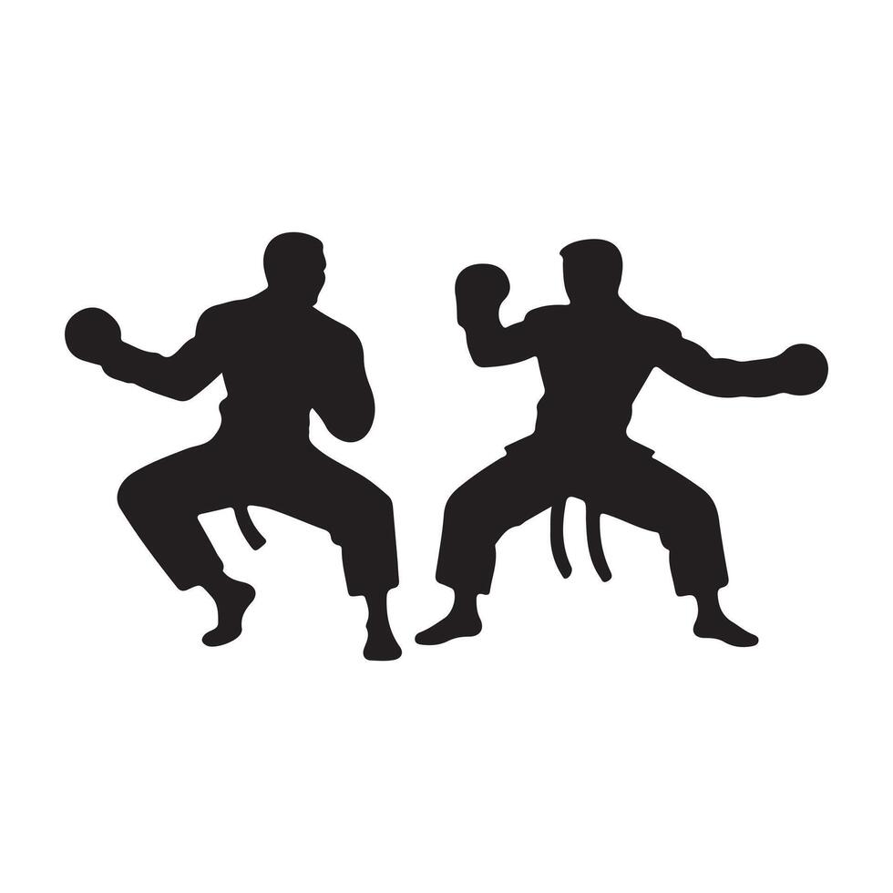 Two silhouettes of two men in karate stance vector