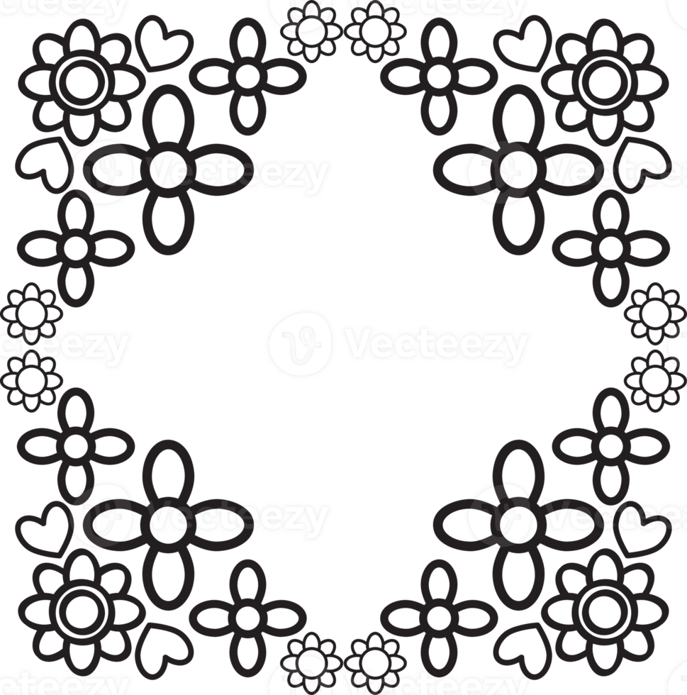 Floral frame Style in Black and White design png