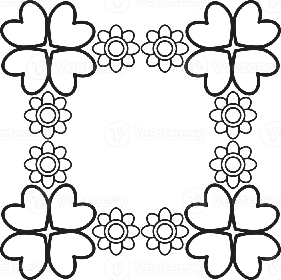 Stylish Black and White Flower Frame ornament design png