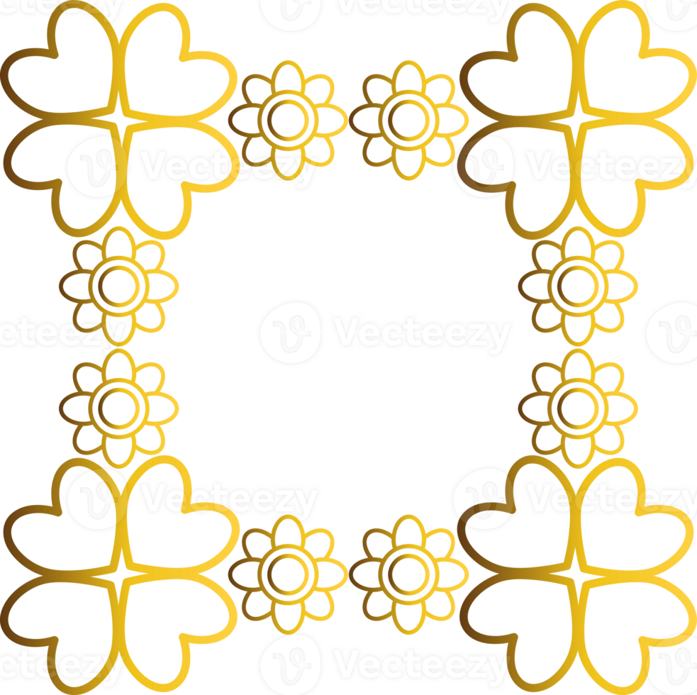 Floral gold frame embellishment design png
