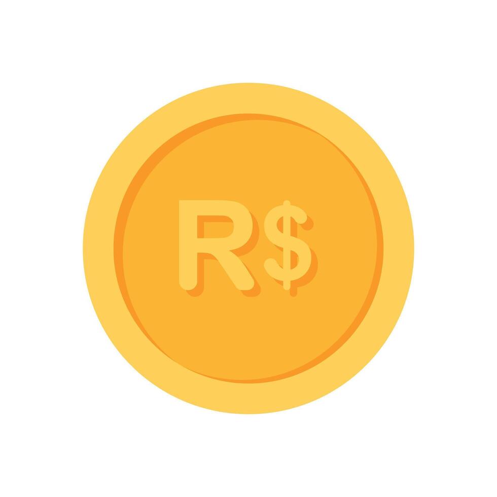 Brazilian Real Gold currency coin flat icon vector