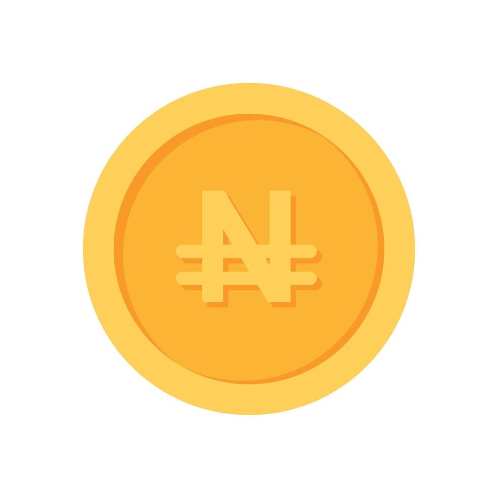 Nigerian naira Gold currency coin flat icon vector