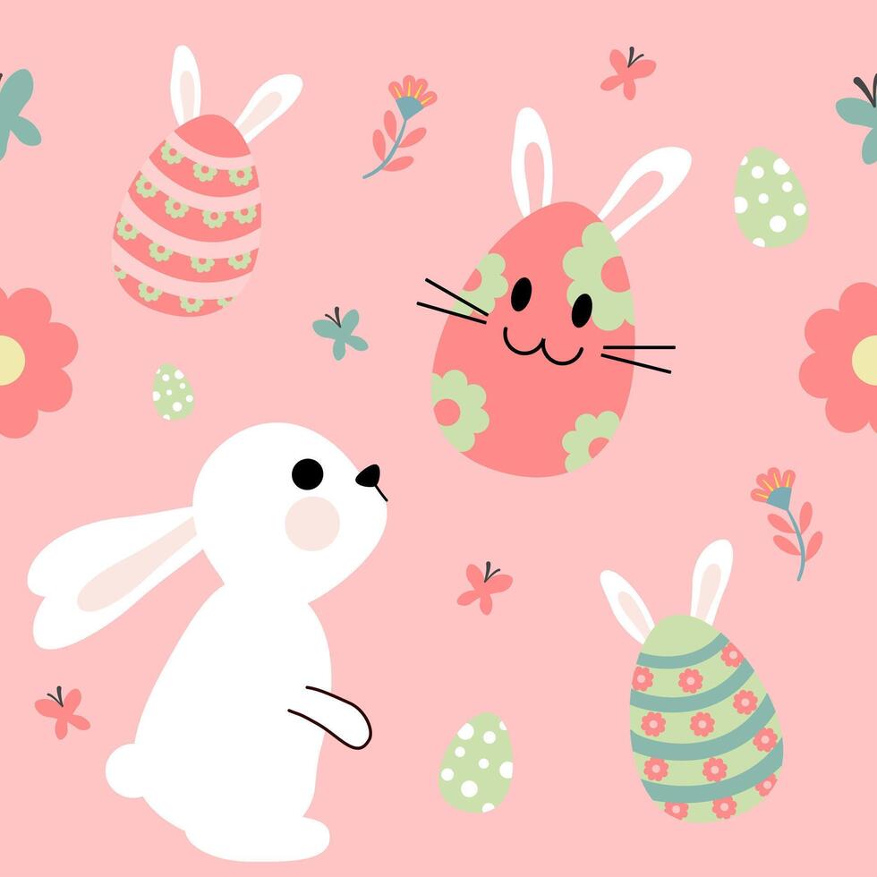 Easter bunny and eggs on pink background vector