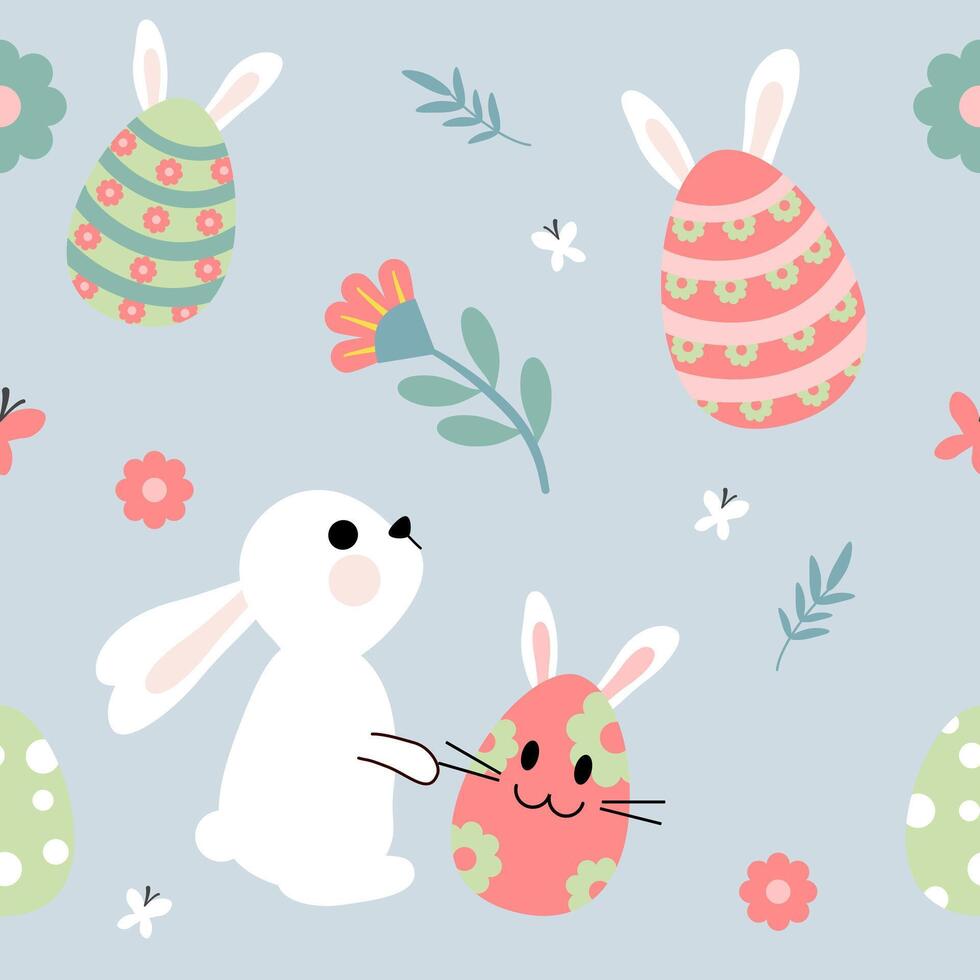 Easter bunny and eggs pattern vector