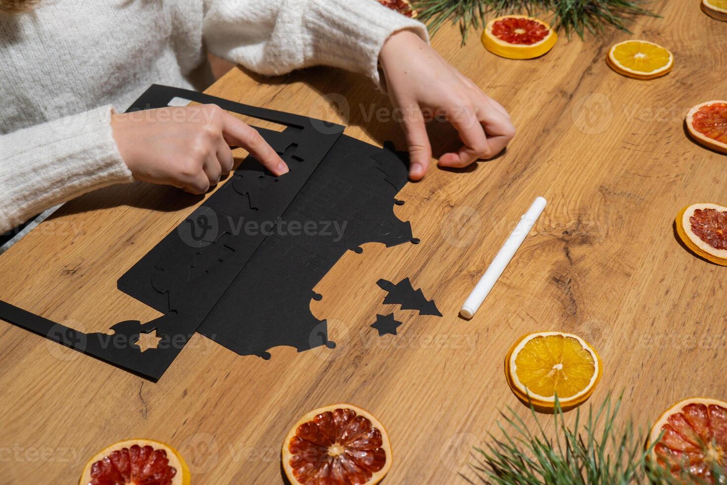 Christmas Gingerbread Paper black House Gift idea. Do it yourself instruction eco-friendly decoration. Zero waste Making handmade presents children's diy projects. Holiday family time. Creative activity photo