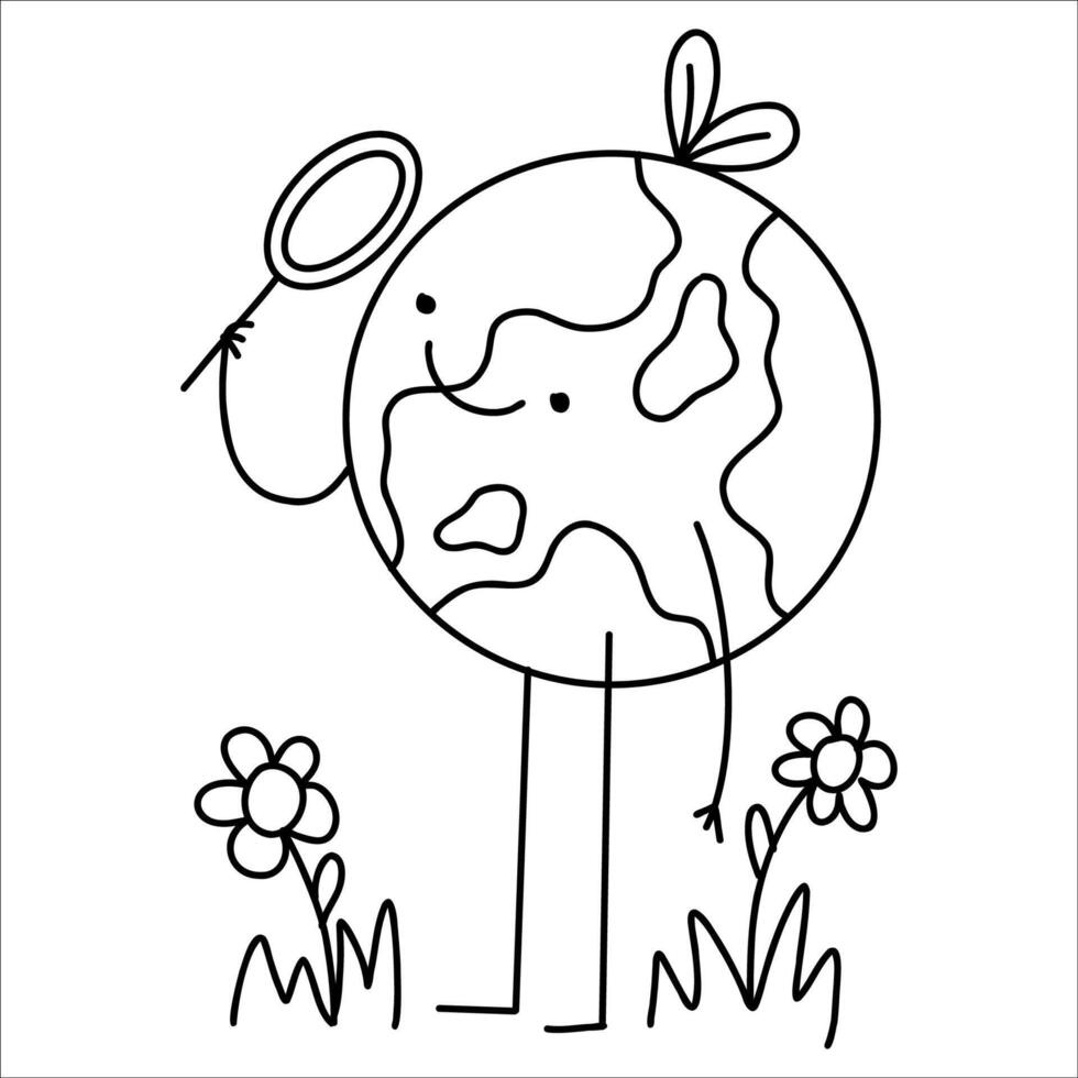 Childish character illustration of planet Earth in cartoon style, environment vector