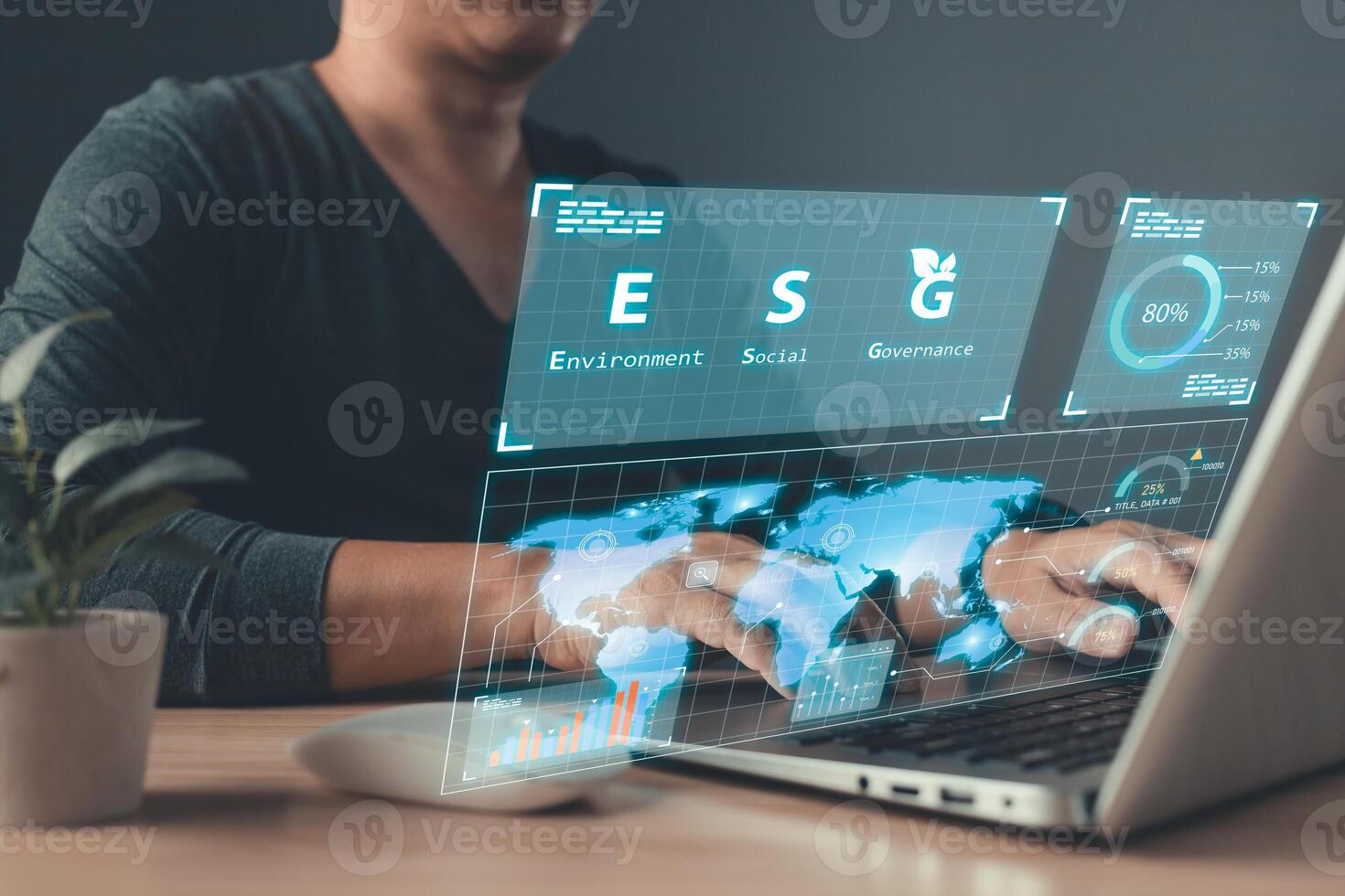 person use software to save energy,and reduce global warming,ecology friendly investment,ESG environment social governance,nature green Business Innovation and Sustainable Development concept photo