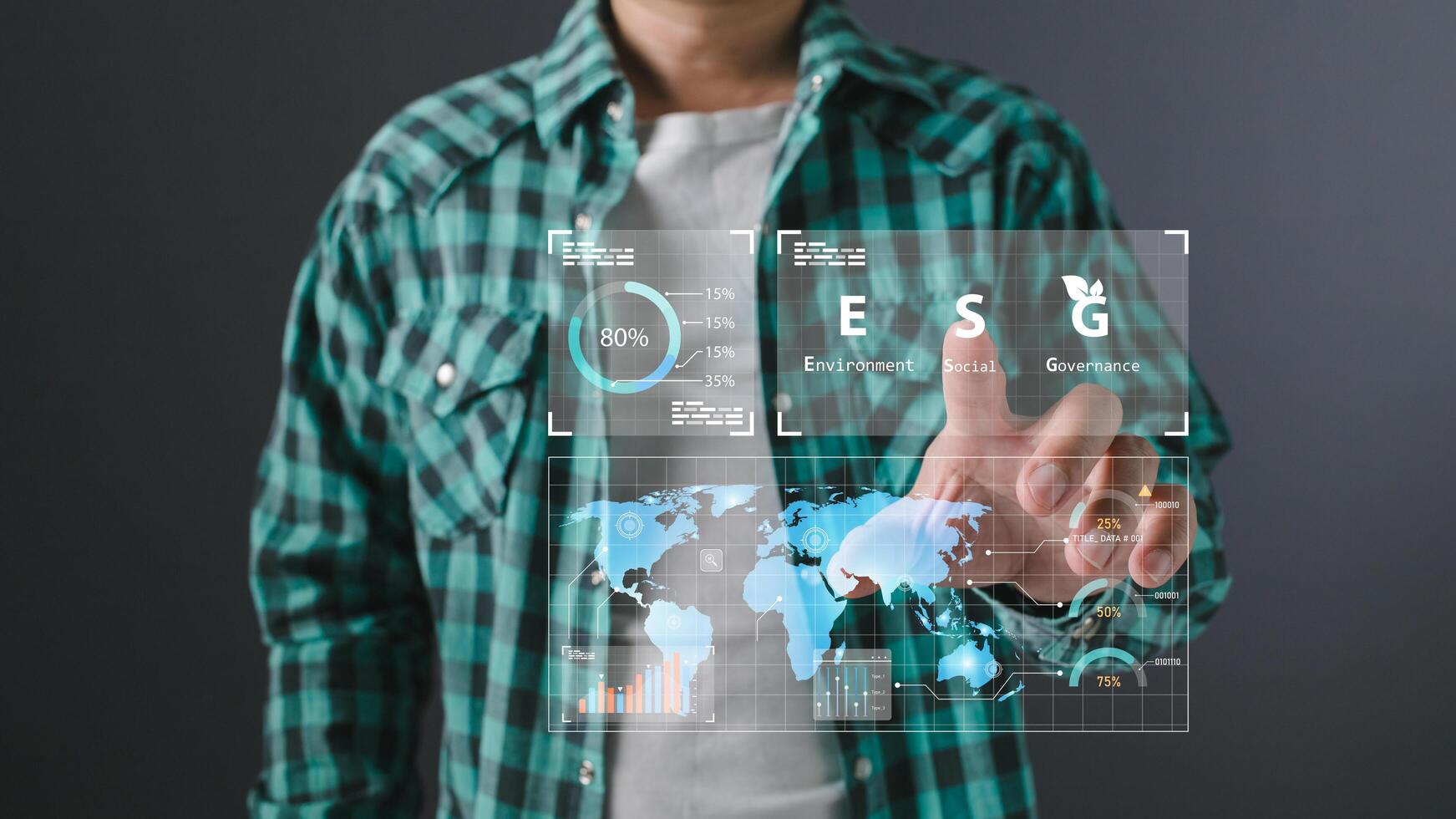 person use software to save energy,and reduce global warming,ecology friendly investment,ESG environment social governance,nature green Business Innovation and Sustainable Development concept. photo