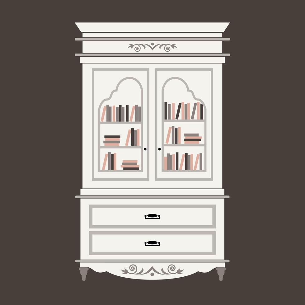 bookcase bookshelf cute baroque, shabby chic or classic style luxury interior cabinets vintage vector