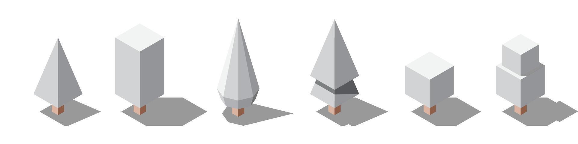 Isometric winter tree set, Tree isometric set elements. Isometric trees elements for landscape design. Park element set vector