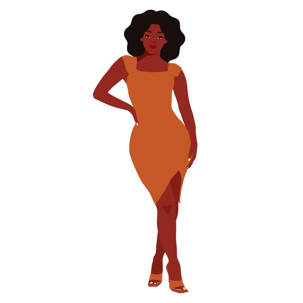 Modern fashionable black woman in elegant dress vector