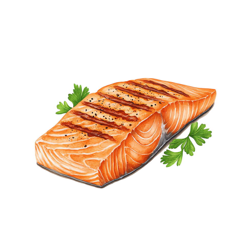 Grilled salmon fillet with herbs,isolate background png