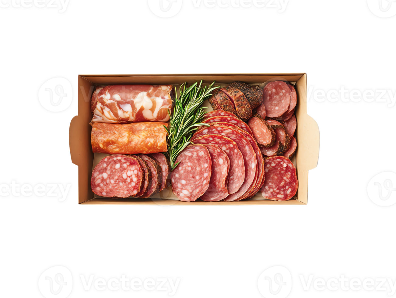 Assorted charcuterie in a box,isolate background png