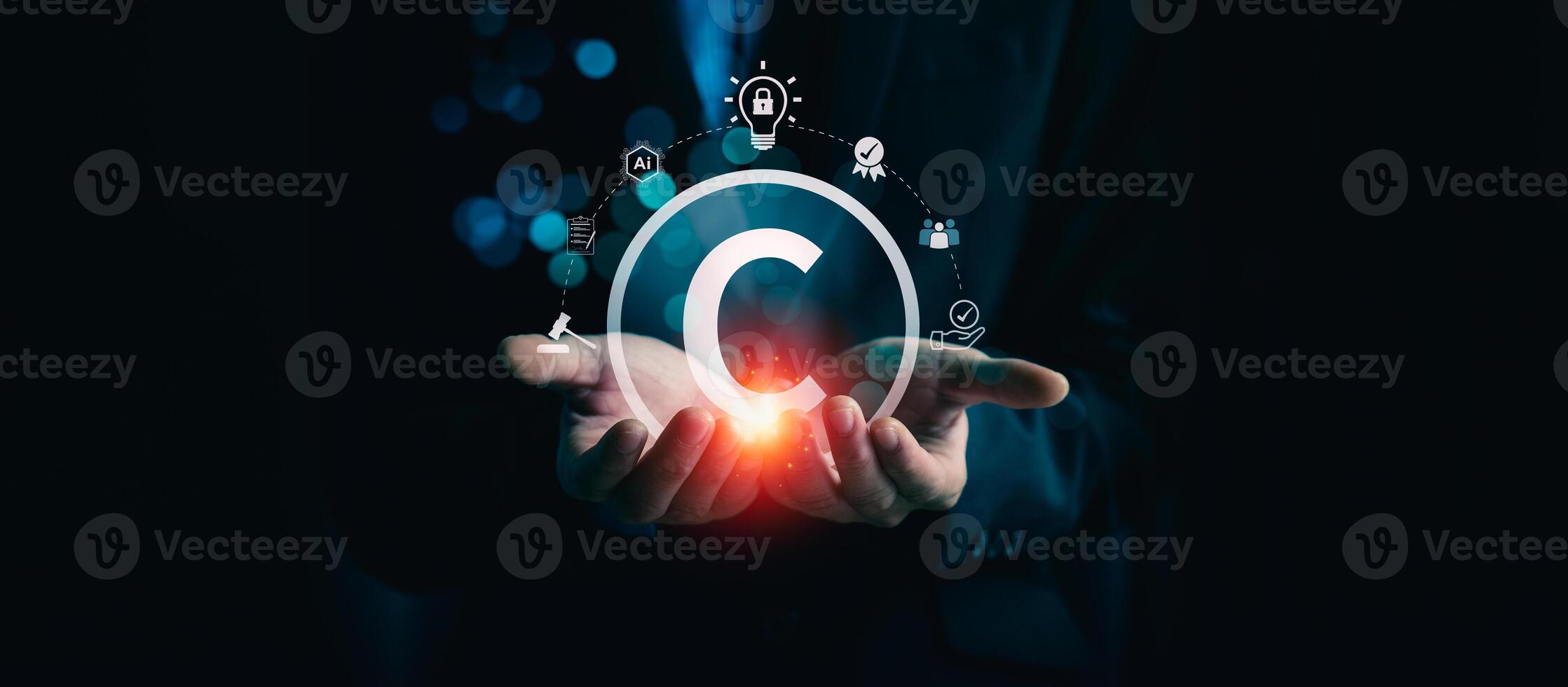 Innovative Digital Copyright Protection Concept with Intellectual Property and Legal Compliance Icons, Emphasizing Content Security, Rights Management, and Online Privacy in a Connected World photo