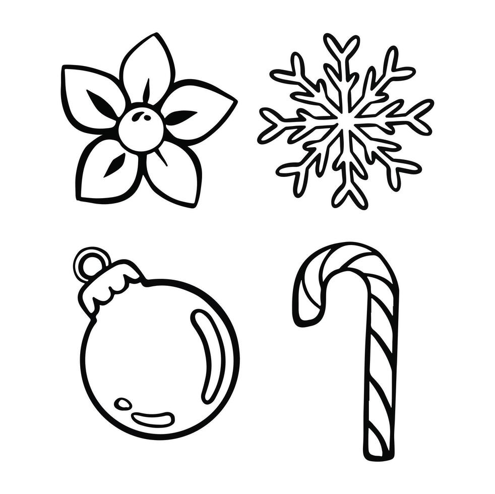 black and white line new year set of hand drawn icons elements vector