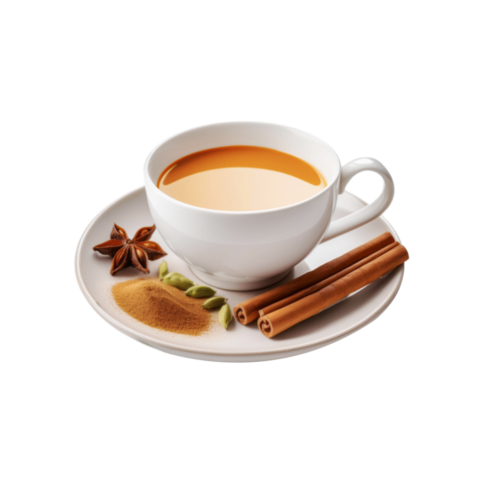 White ceramic cup of cinnamon tea on transparent background png