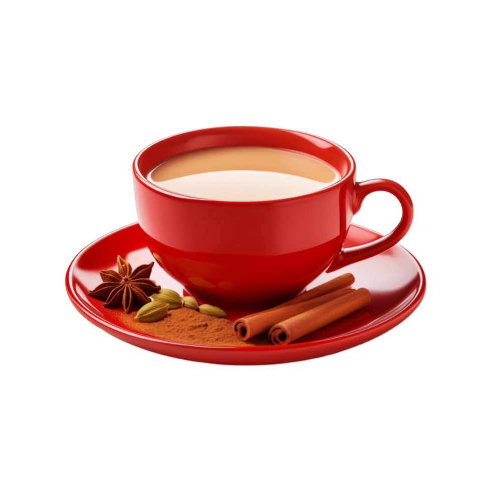 Red cup of masala tea on transparent background png
