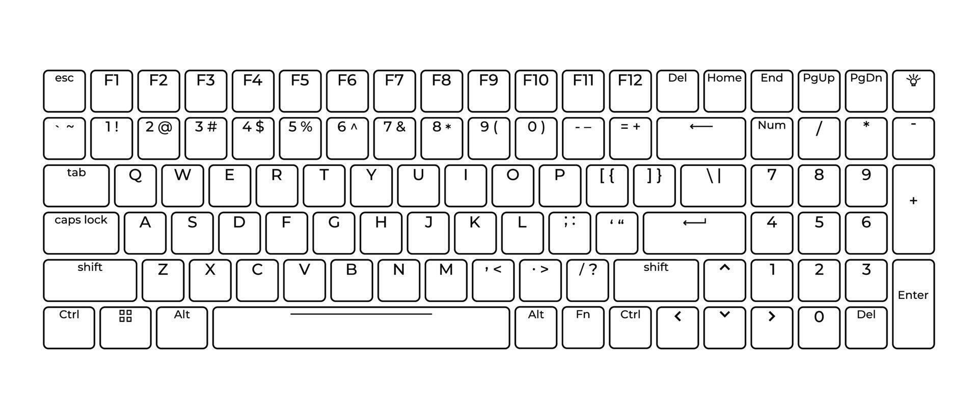 Computer keyboard button layout template with letters for graphic use. Modern computer keyboard, illustration vector