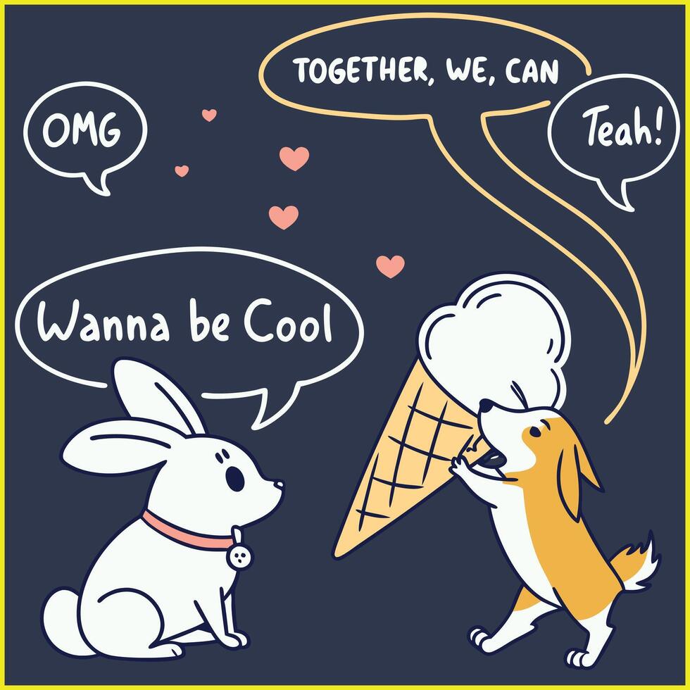 two dogs and a bunny are eating ice cream vector