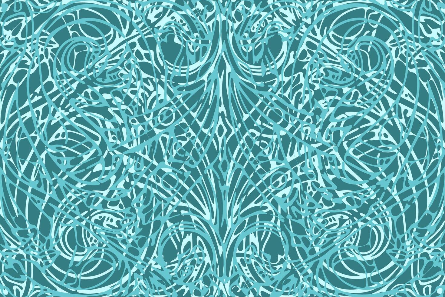 Abstract teal pattern with intricate line designs and swirls in a harmonious arrangement vector