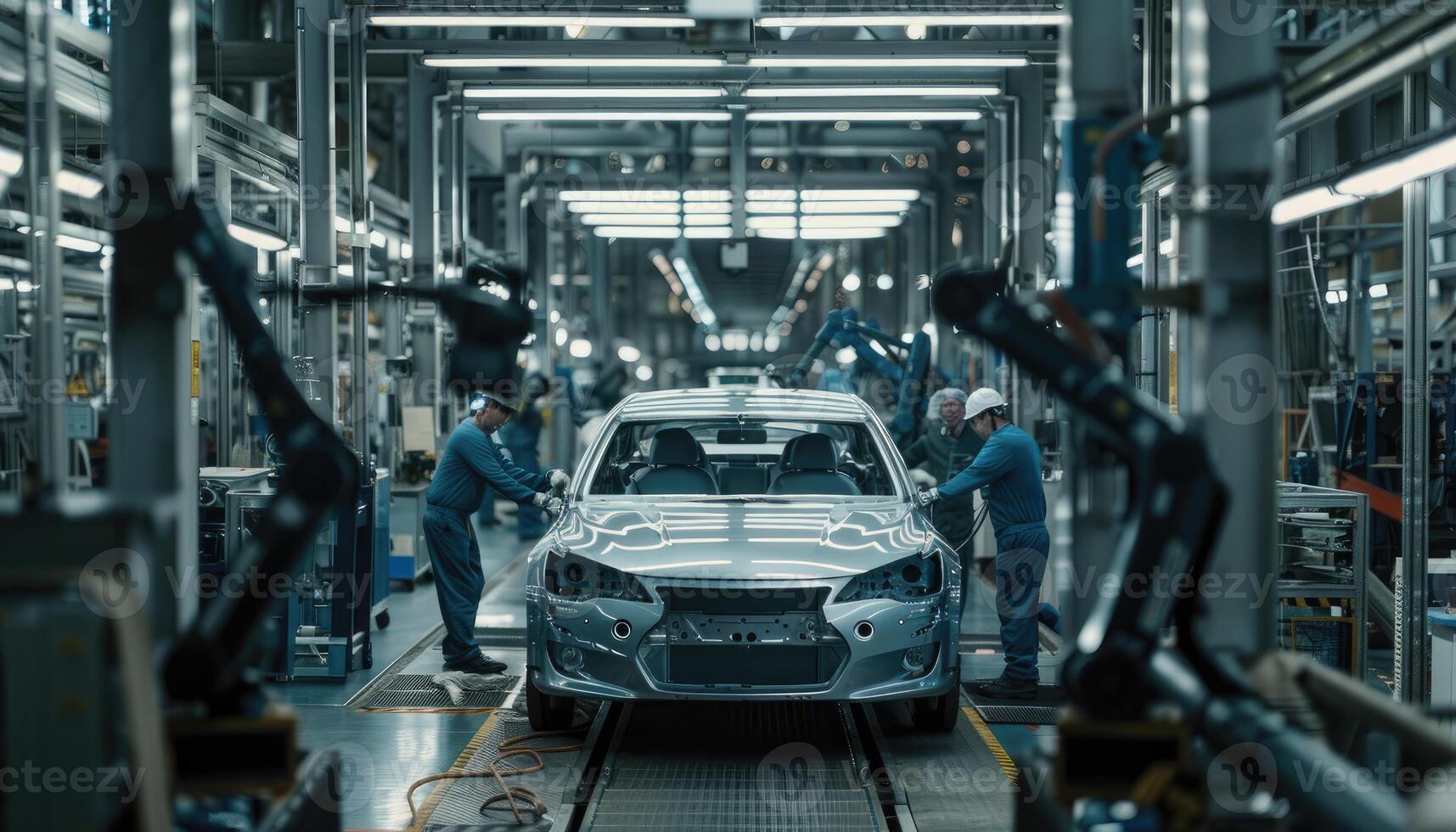 Automotive Assembly Line Workers Constructing A Vehicle photo