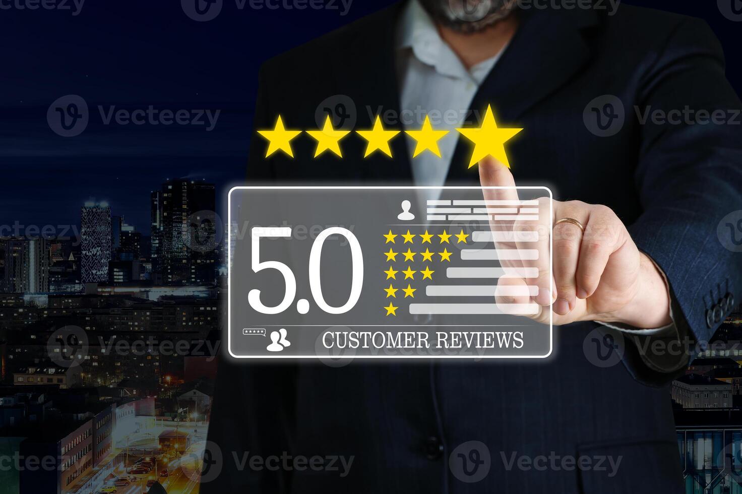 Testimonials. Customer review, rating concept using smart devices. Positive customer feedback, Customer review satisfaction feedback survey concept photo