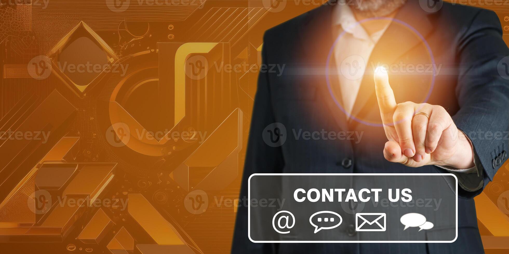 Concept of contact us. businessman using digital device to get online business contact information. connection customer service. email, call, address. photo