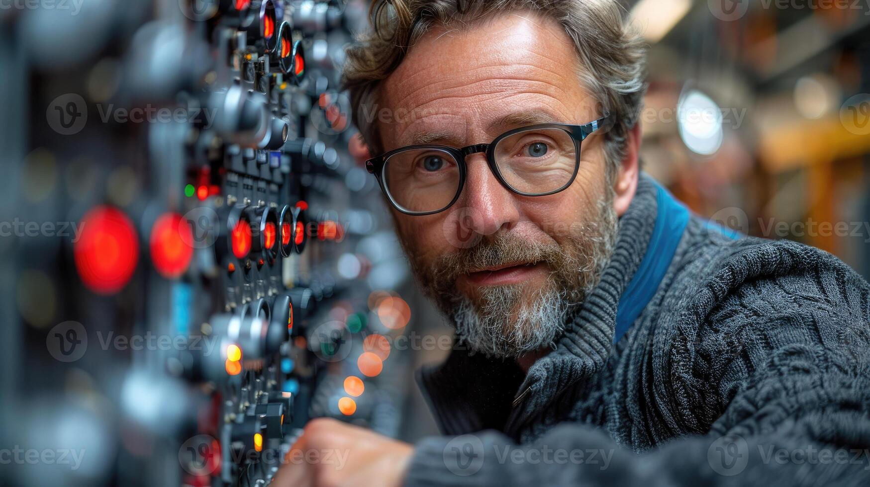 Mature Man Working With Complex Control Panel photo
