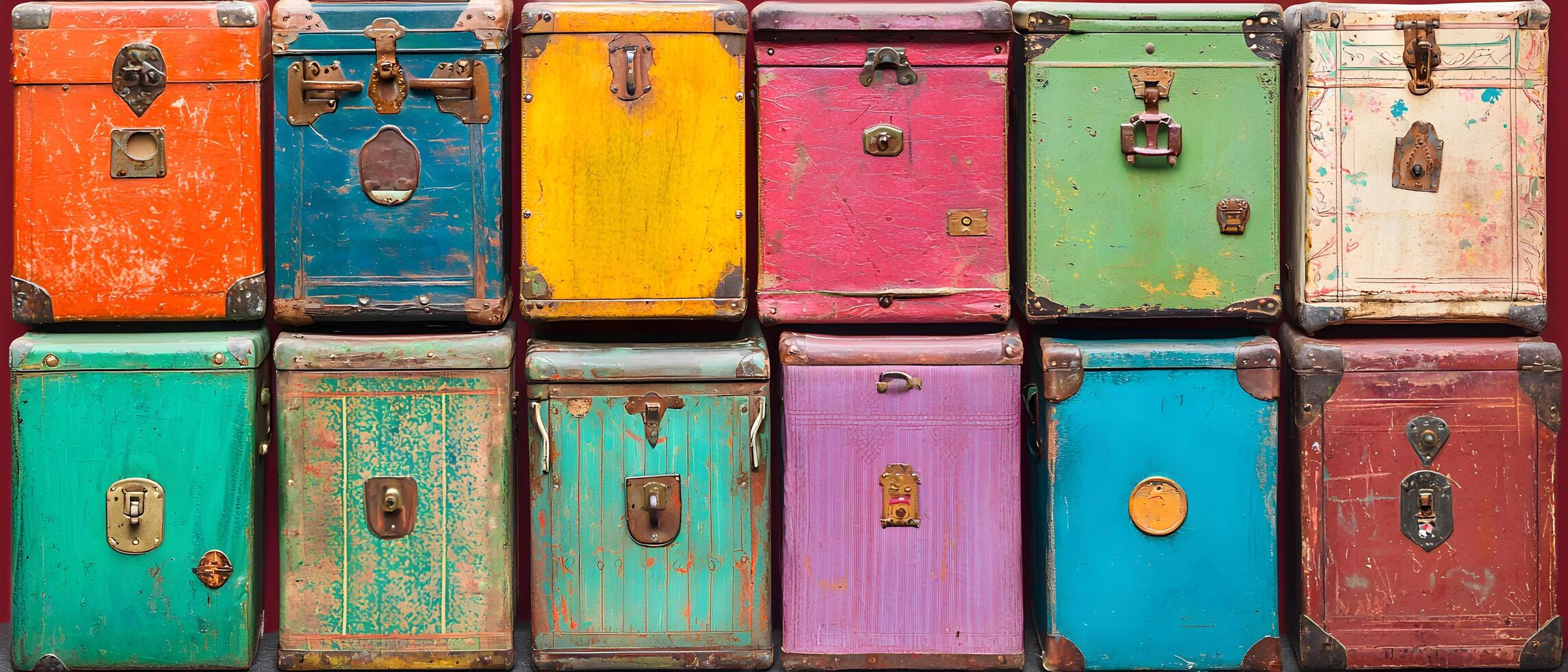 A row of orange lockers with a white background 1 photo
