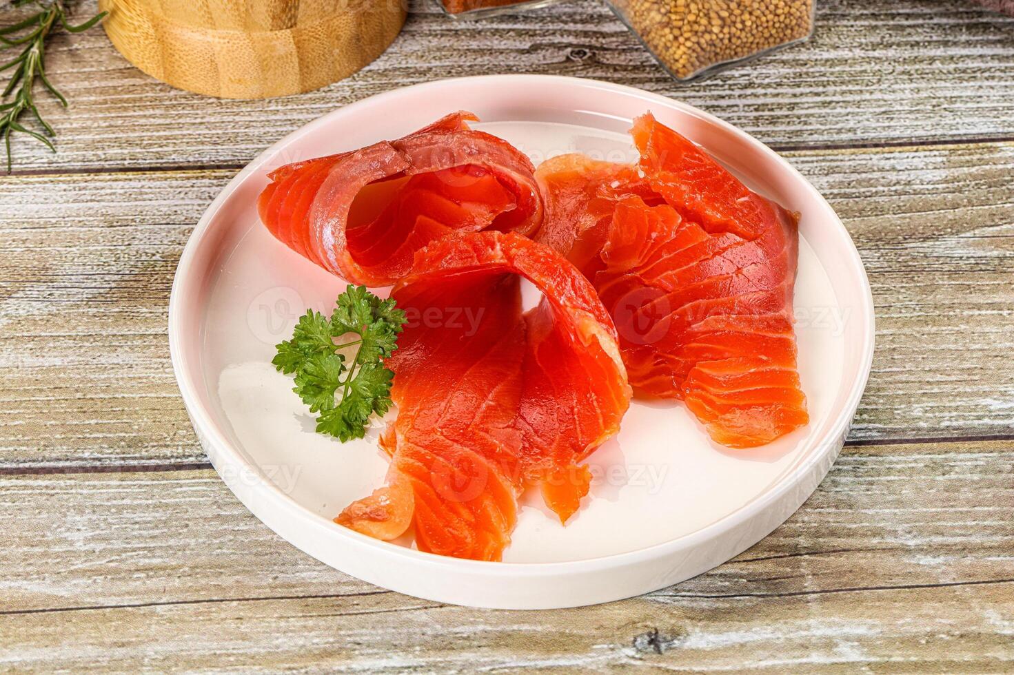 Smoked salmon on a plate photo