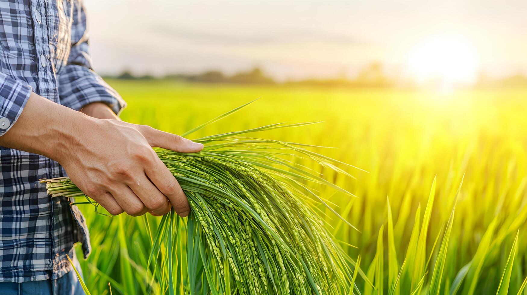 A man is holding a bunch of rice in his hand 4 photo