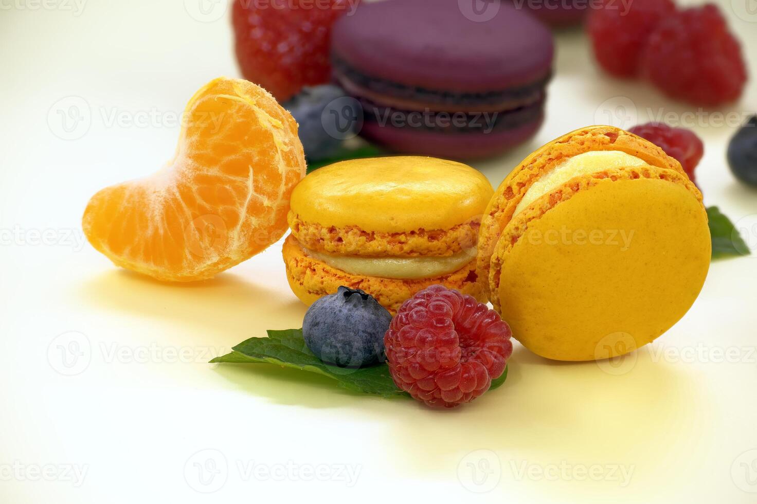 Abstract texture group of macaroons and fresh fruits photo