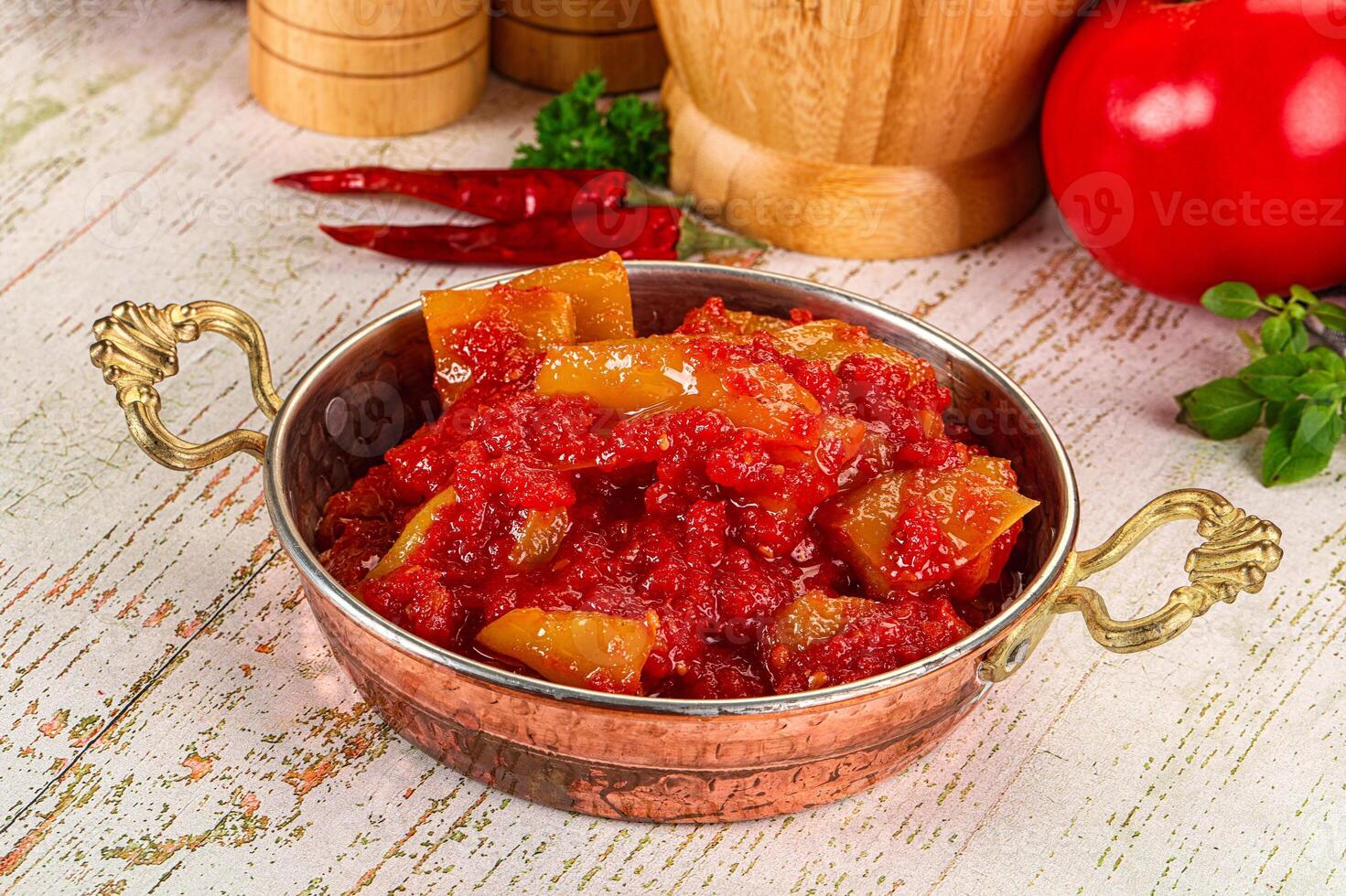 A bowl of food on a table photo