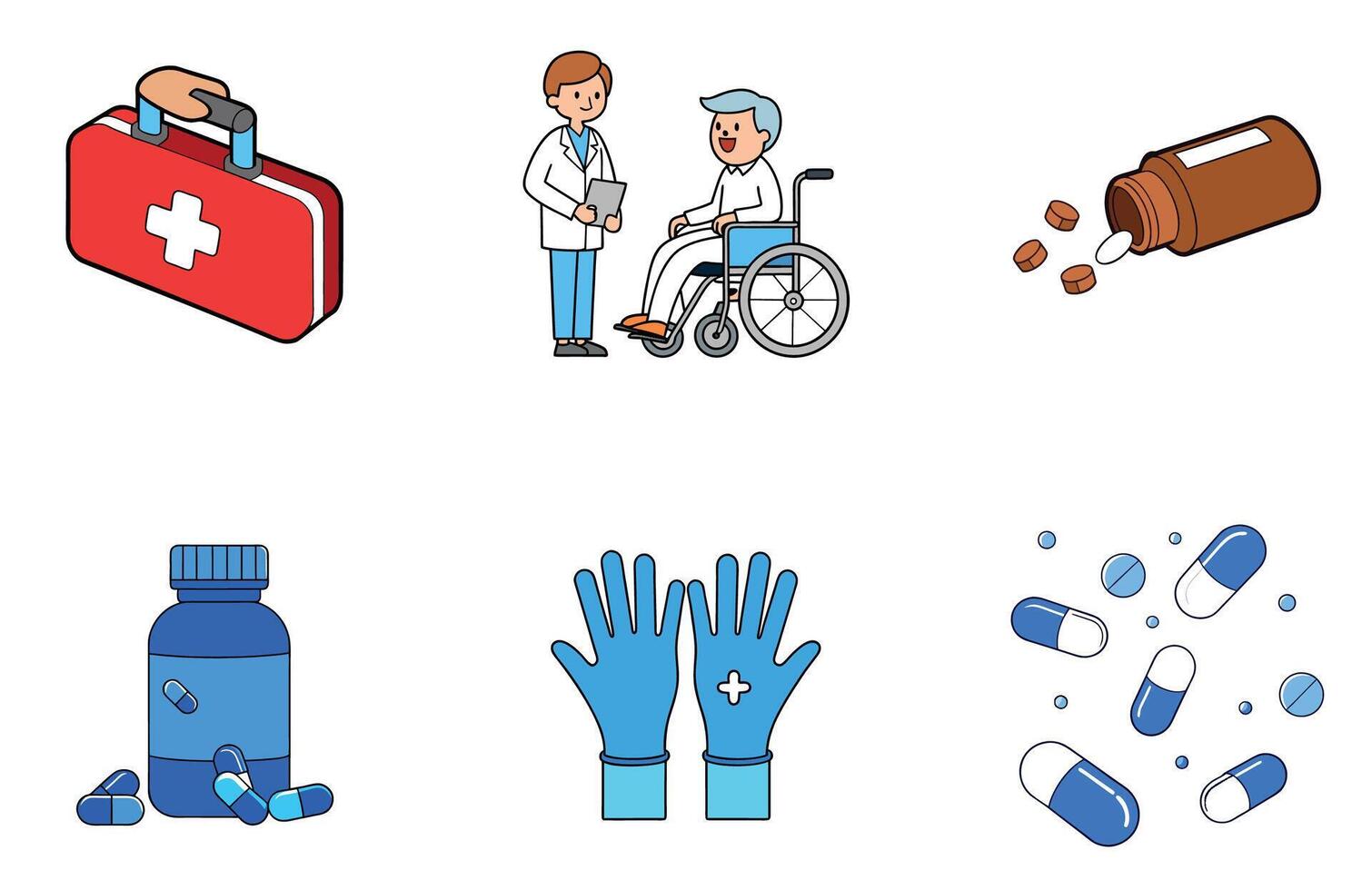 Doctor's Hands Preparing Medicine Bundle Intravenous Fluid Collection Icons vector
