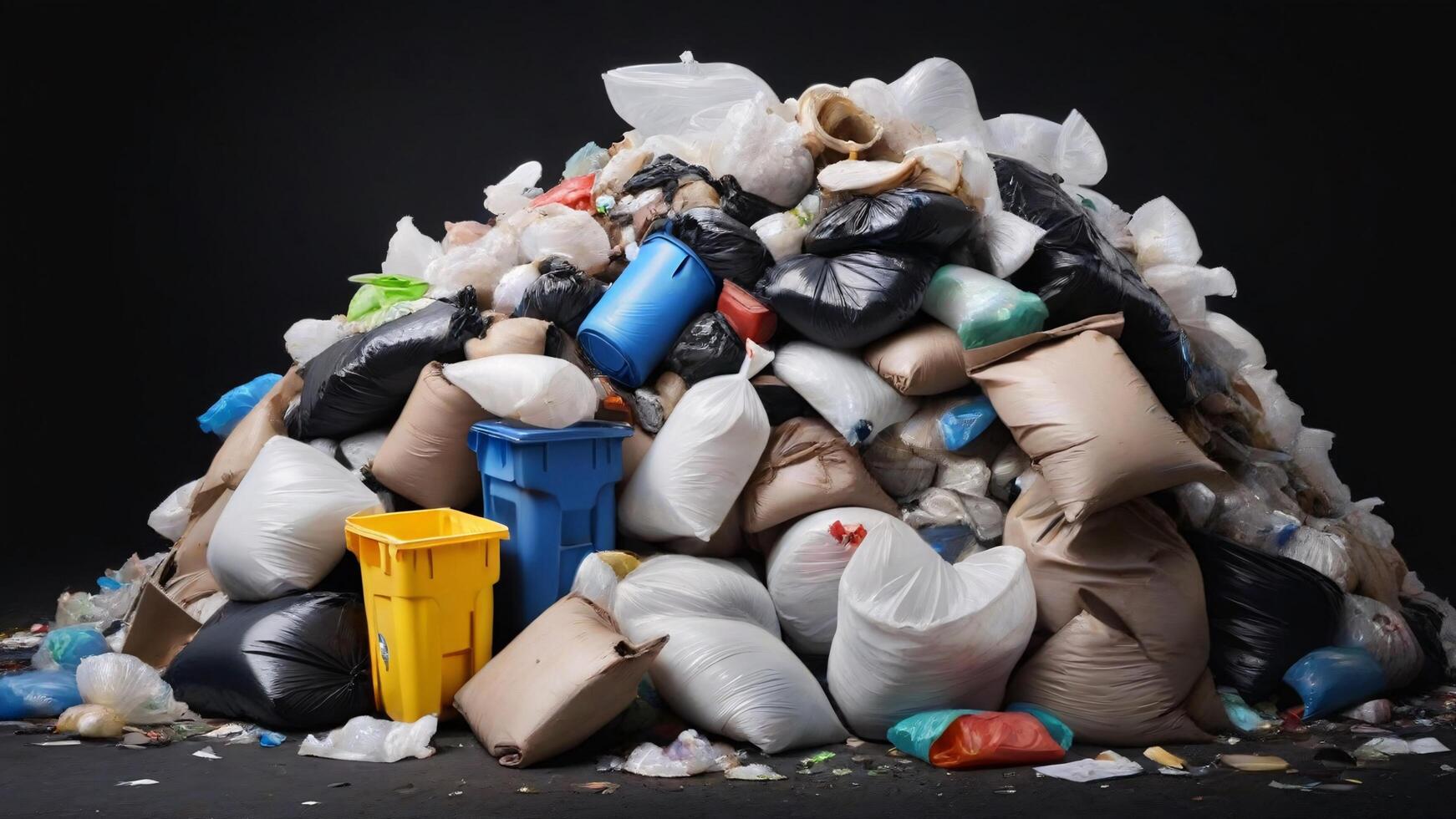 Huge pile of garbage bags, plastic, and waste. photo