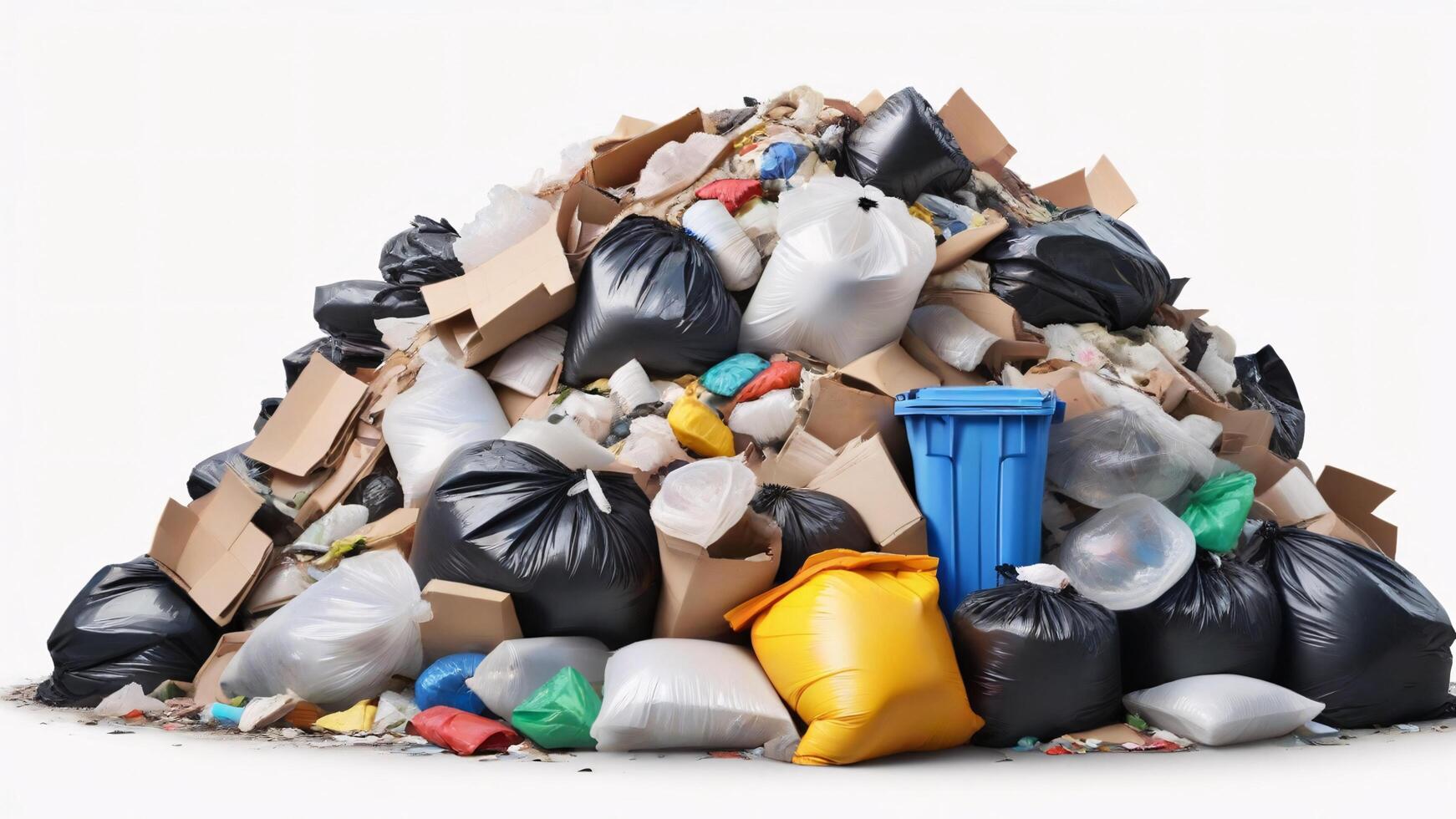 Large pile of overflowing garbage bags and waste. photo