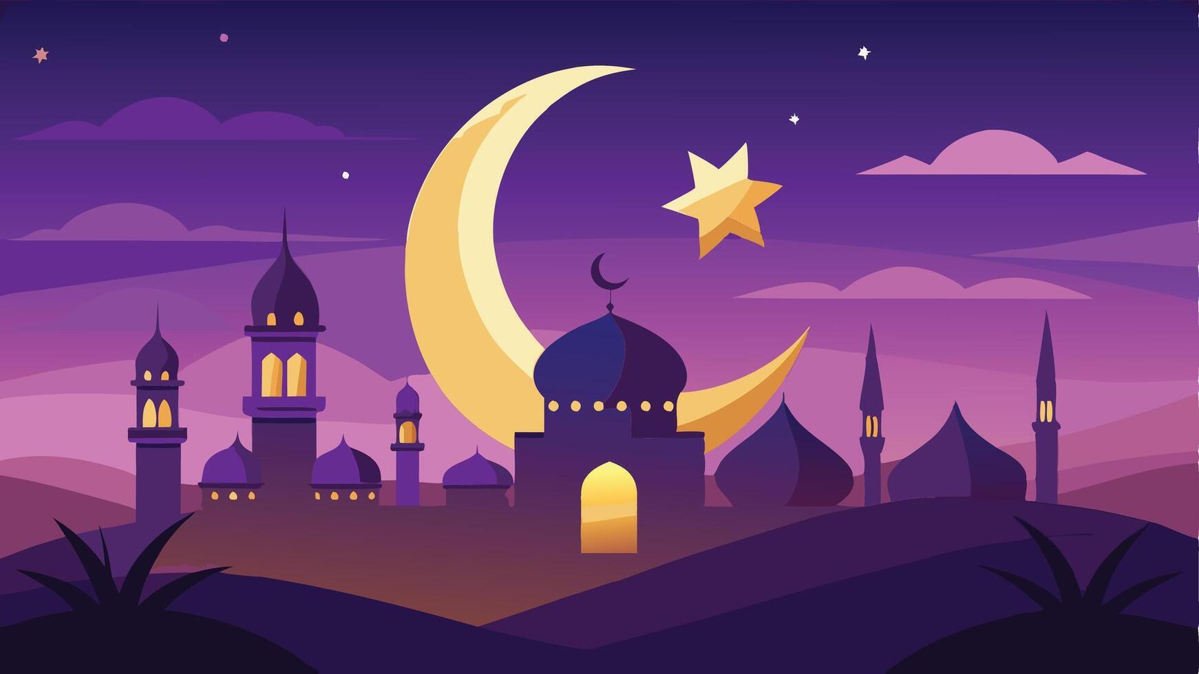 Ramadan Kareem design on green Islamic background with gold ornament star, moon, vector