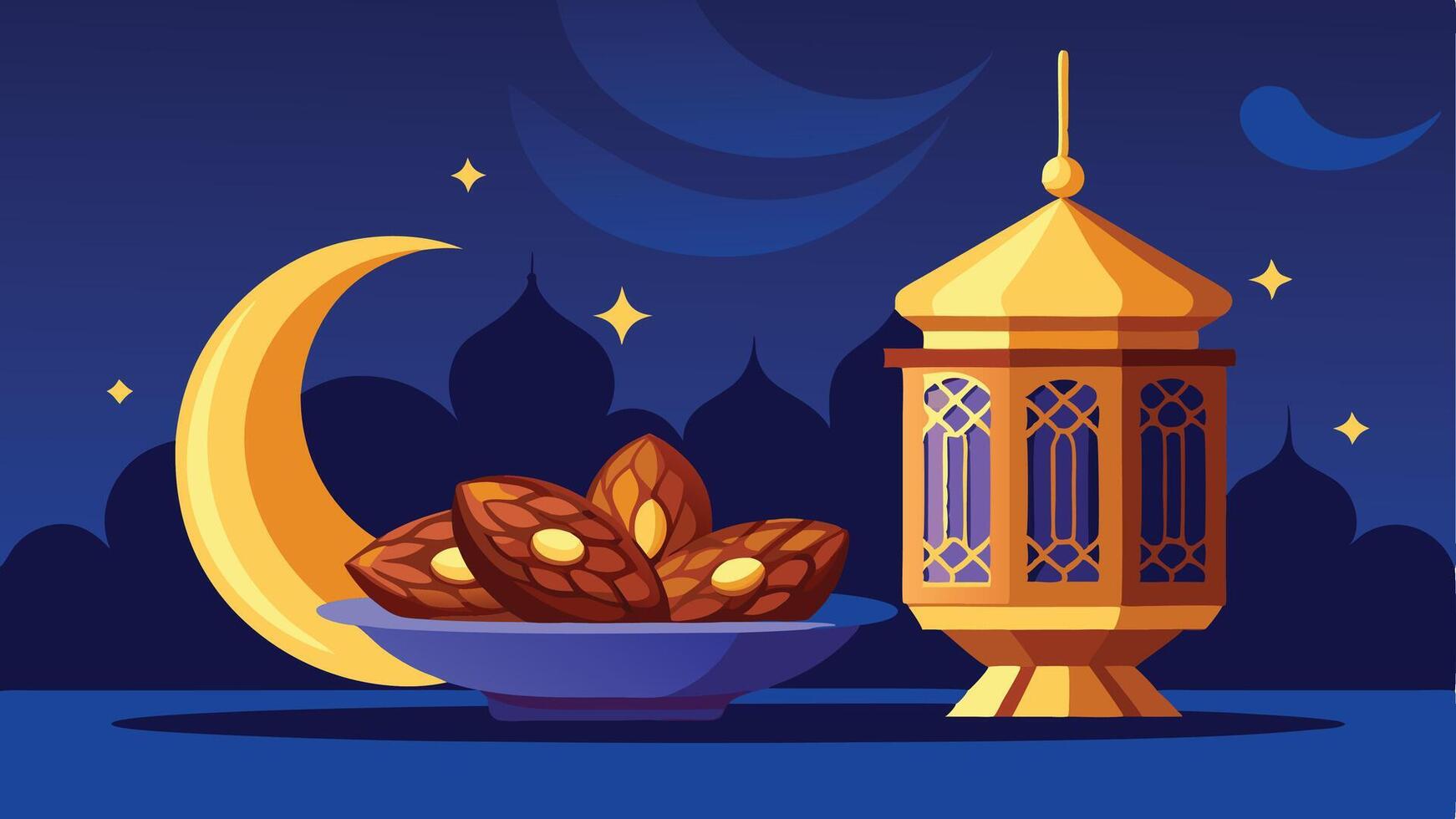 Ramadan Kareem design on green Islamic background with gold ornament star, moon, mosque, lanterns and islamic elements. Suitable for raya and ramadan vector