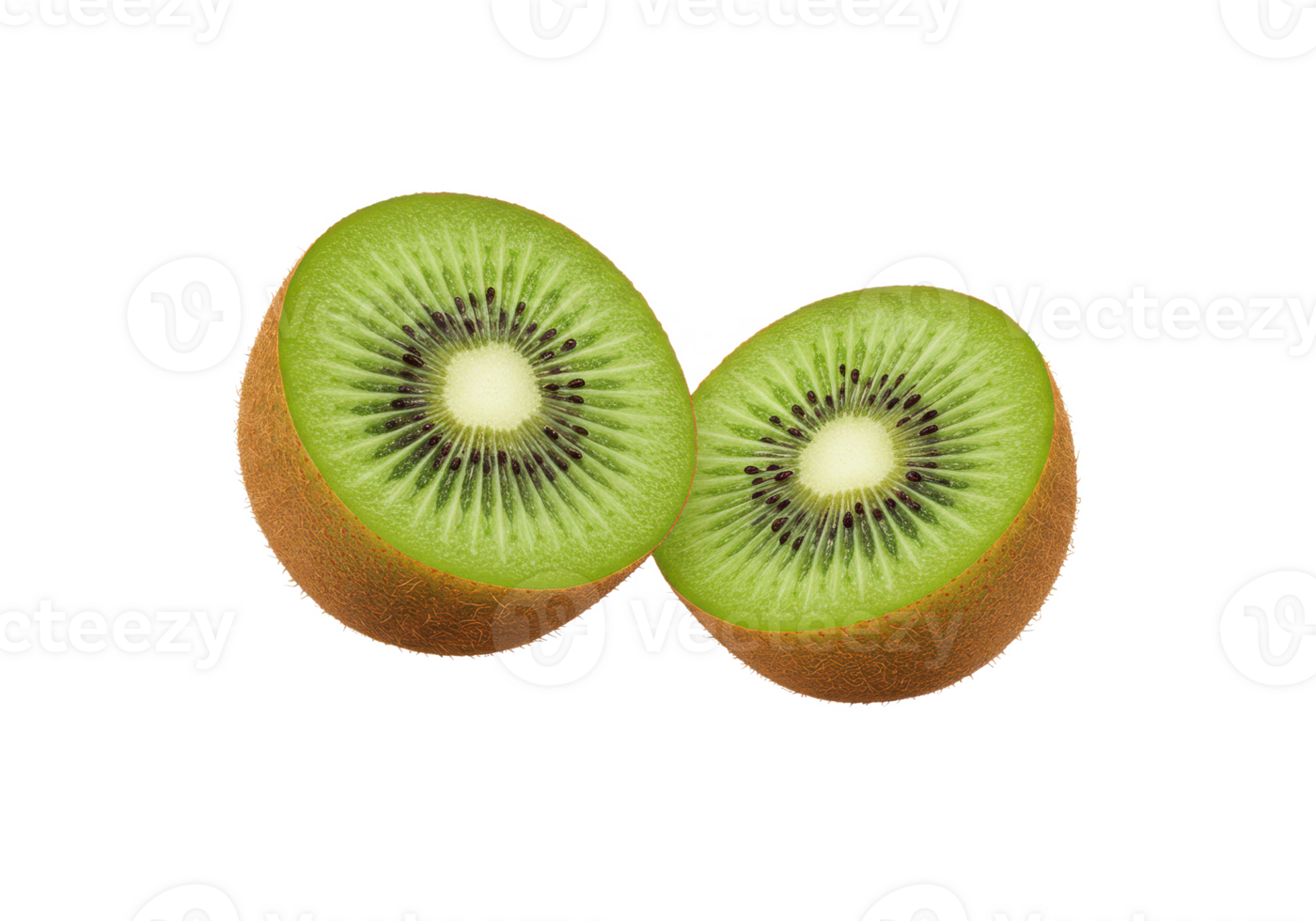 Halved kiwi fruit flying in the air png