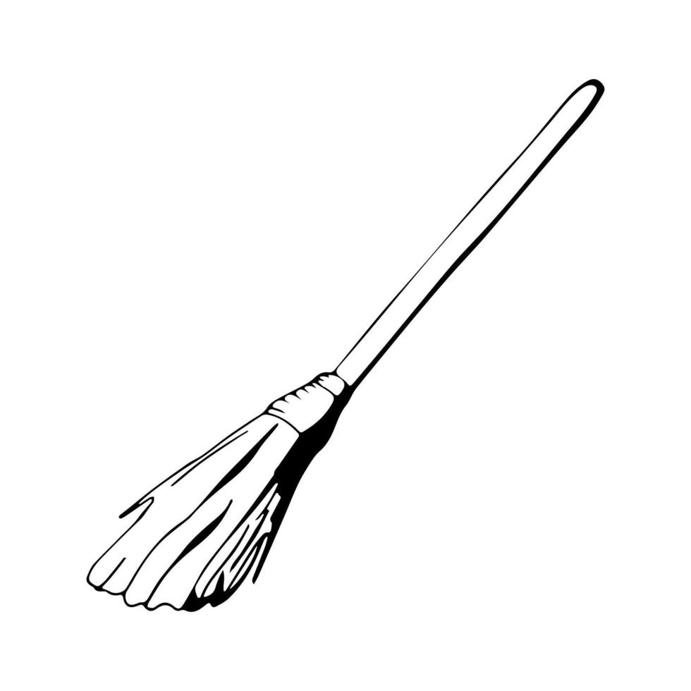 Broom on isolated white background in hand drawn style. vector