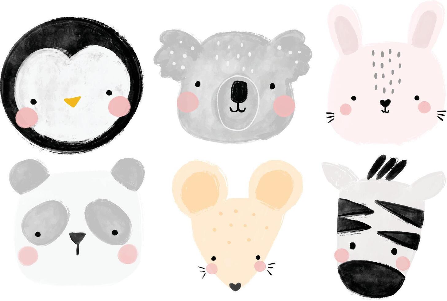 Cute collection set of scandinavian jungle forest animals crayon watercolor illustration transparent nursery cutout clipart digital planner sticker vector