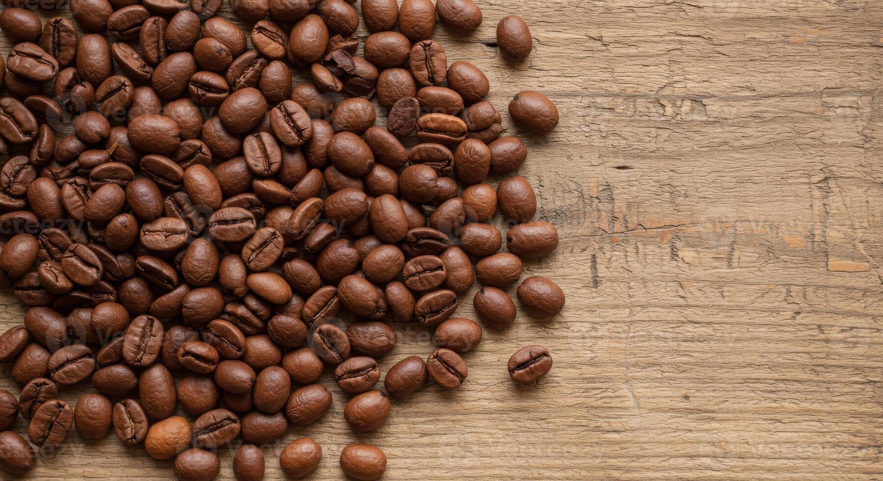 coffee beans on a wooden table mockup photo