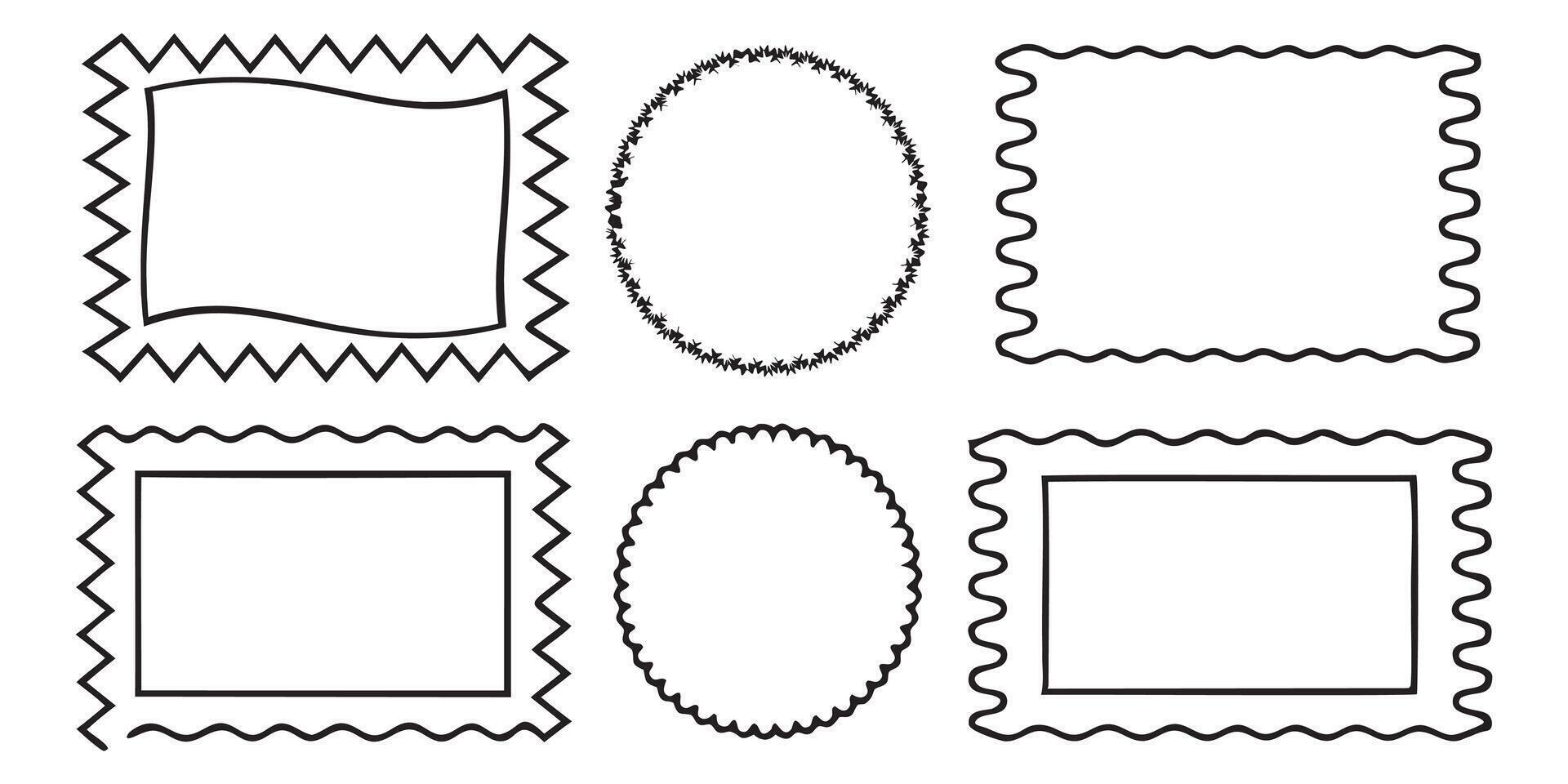 artistic squiggle frames with wavy and zigzag edges for abstract design vector