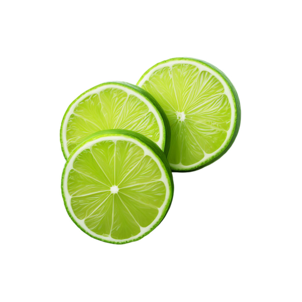Three sliced green lime on transparent background png