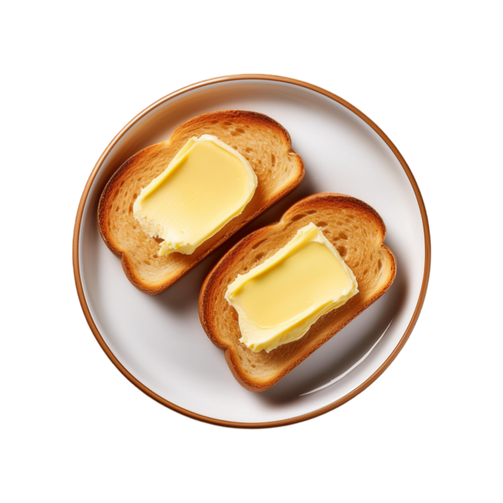 Top view of bread slice with butter on transparent background png