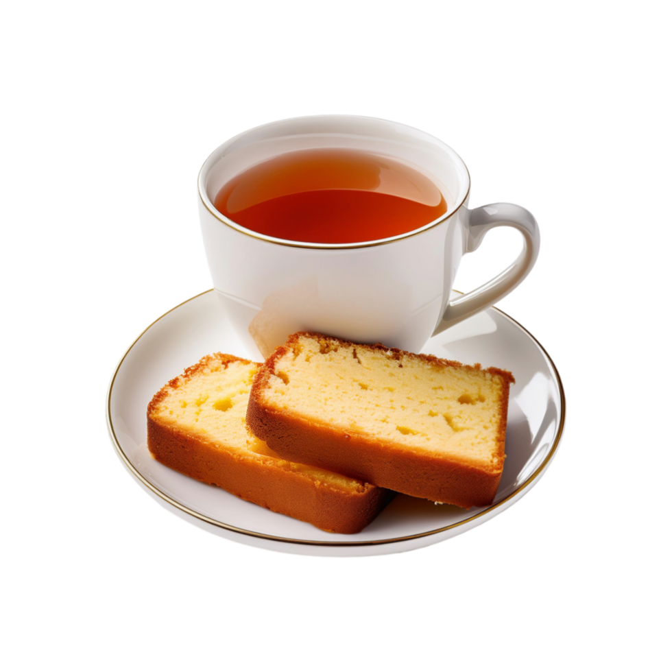 White cup of tea with cake slices on transparent background png